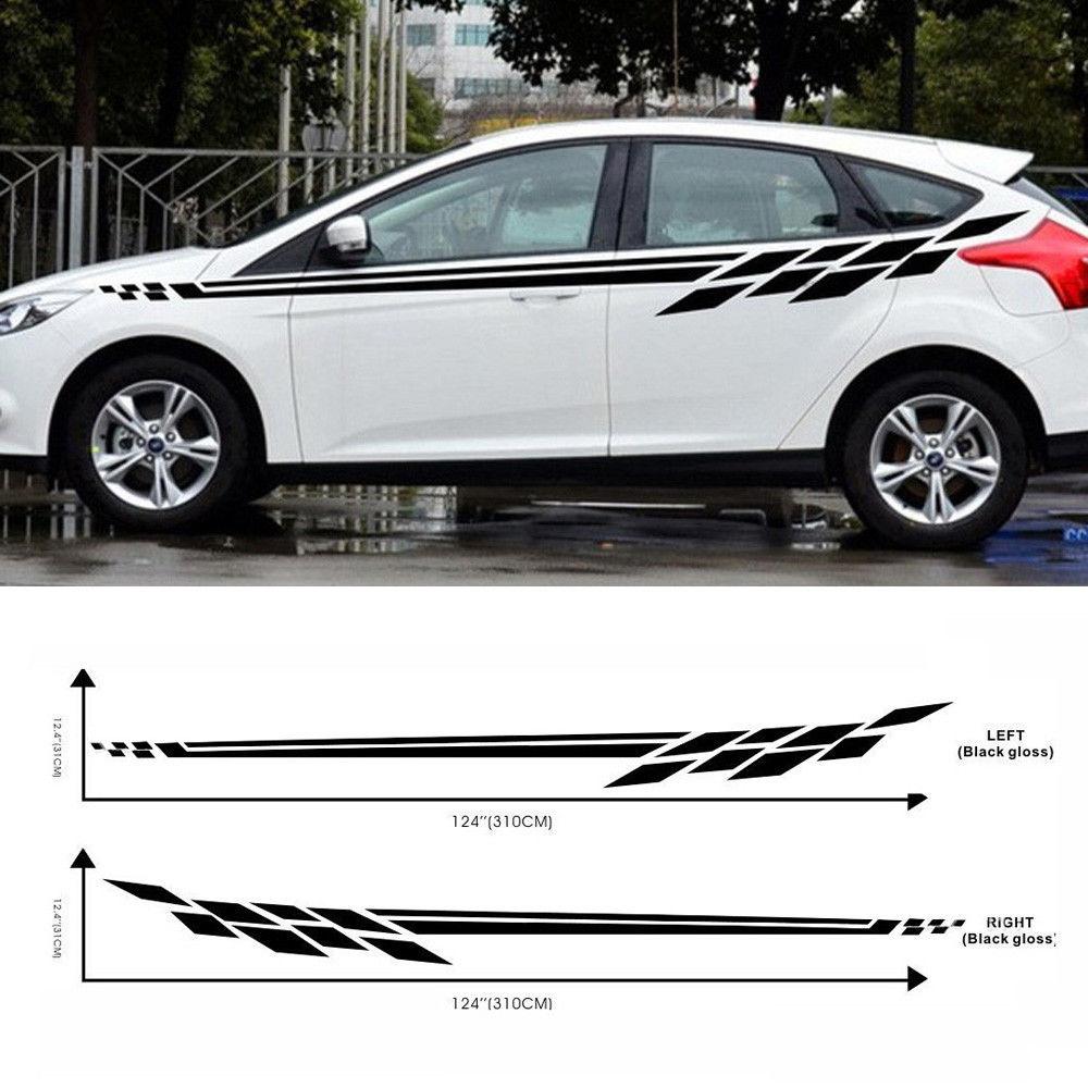 2Pcs Car Side Body Vinyl Decal Sticker Racing Sports Stripe Graphics