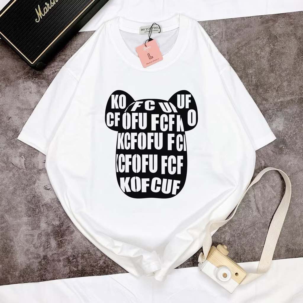 Áo pull/ Áo phông trắng nữ dáng dài hình gấu