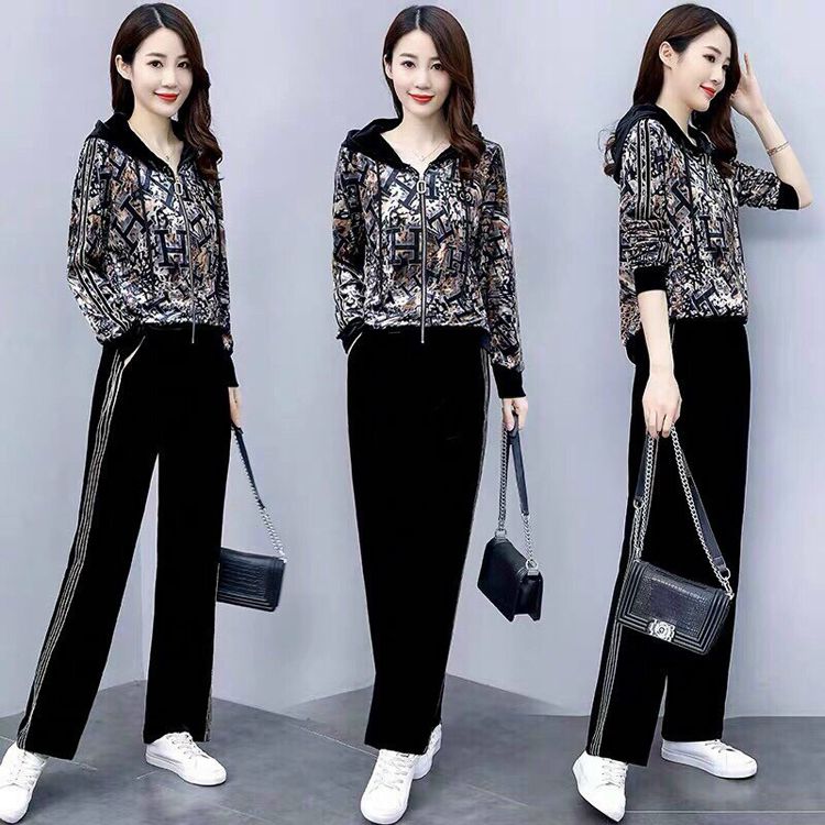 Đồ bộ nhung thu đông họa tiết phối sọc
