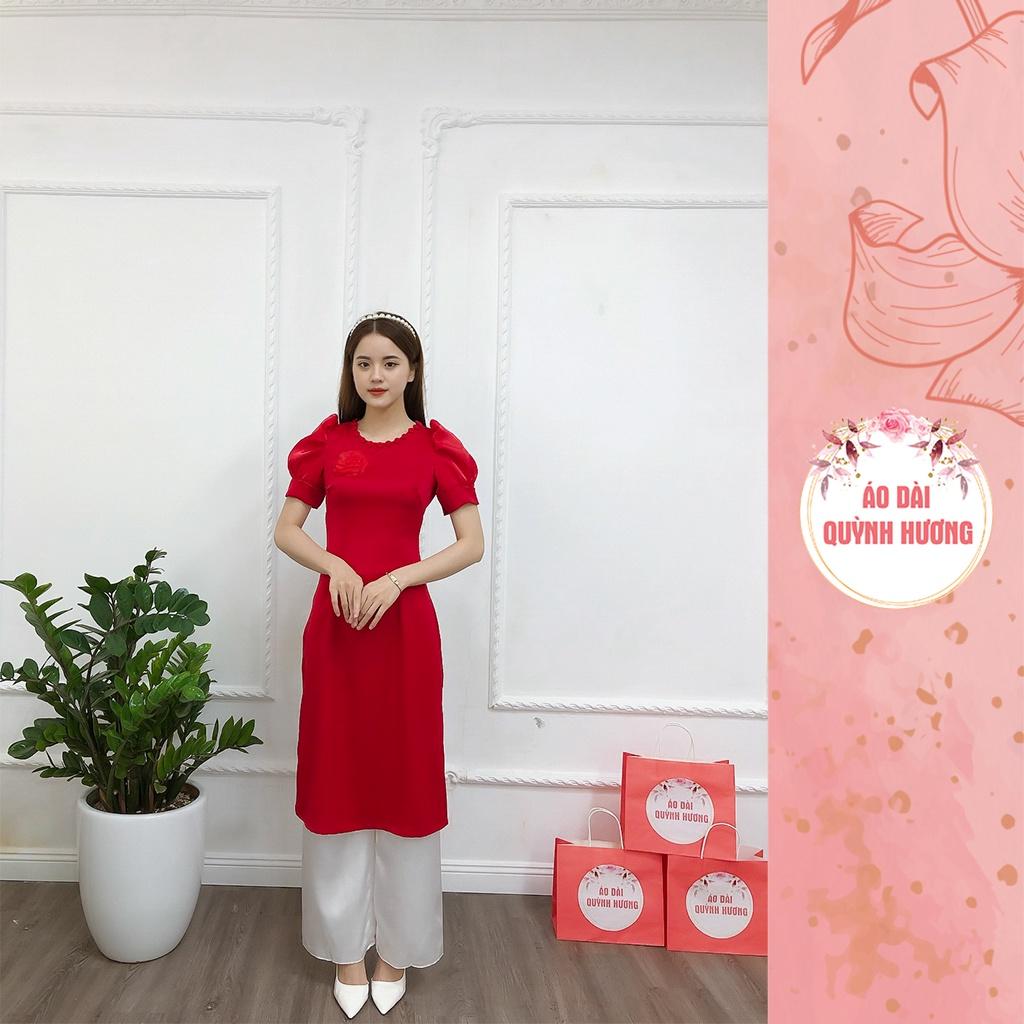 Áo dài cách tân tay bồng cổ tròn chất lụa tây thi mềm mại