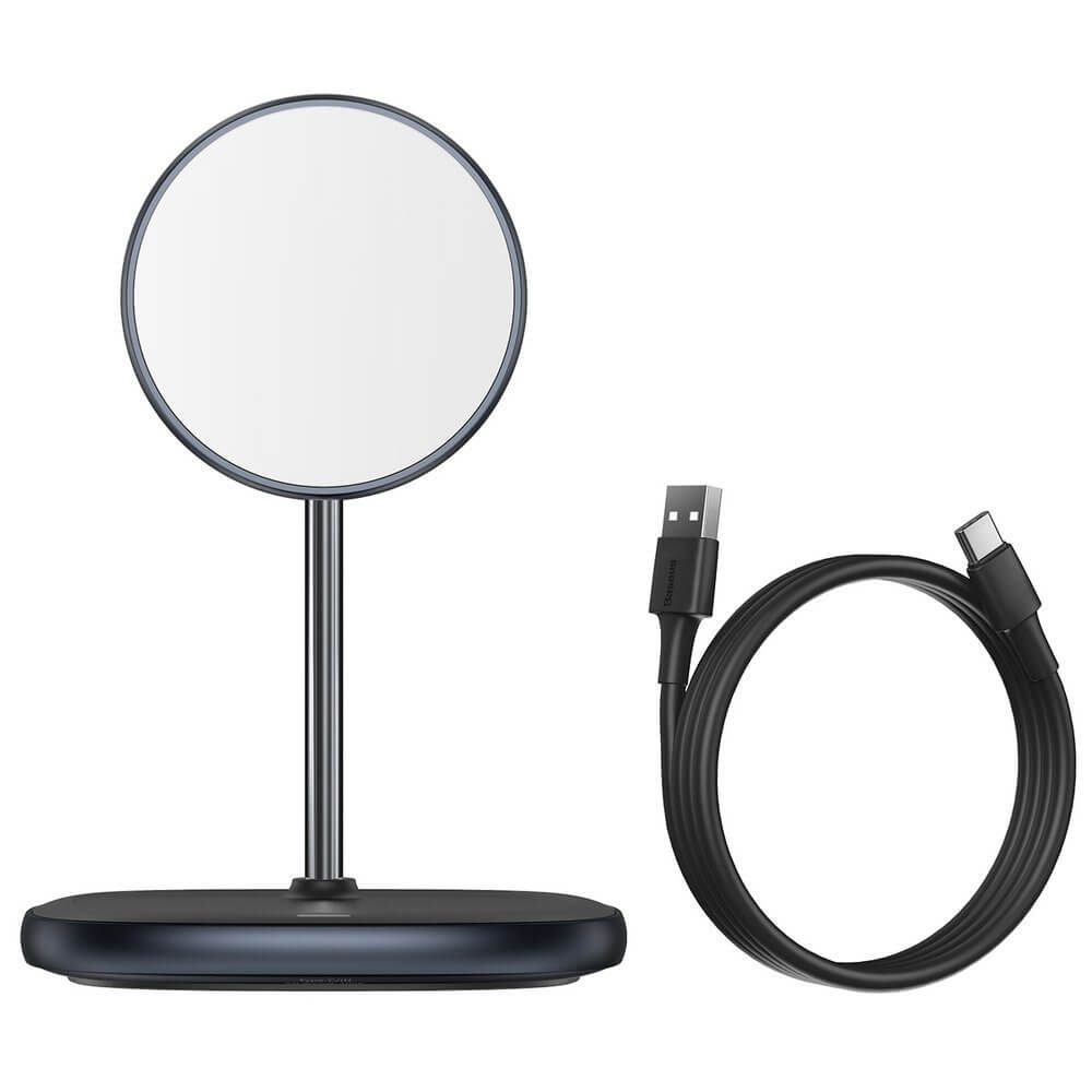 Bộ sạc nhanh Qi không dây từ tính 15W kiêm Giá đỡ điện thoại Baseus Swan Magnetic Desktop Bracket Wireless Charger tương thích MagSafe cho iPhone - Hàng chính hãng