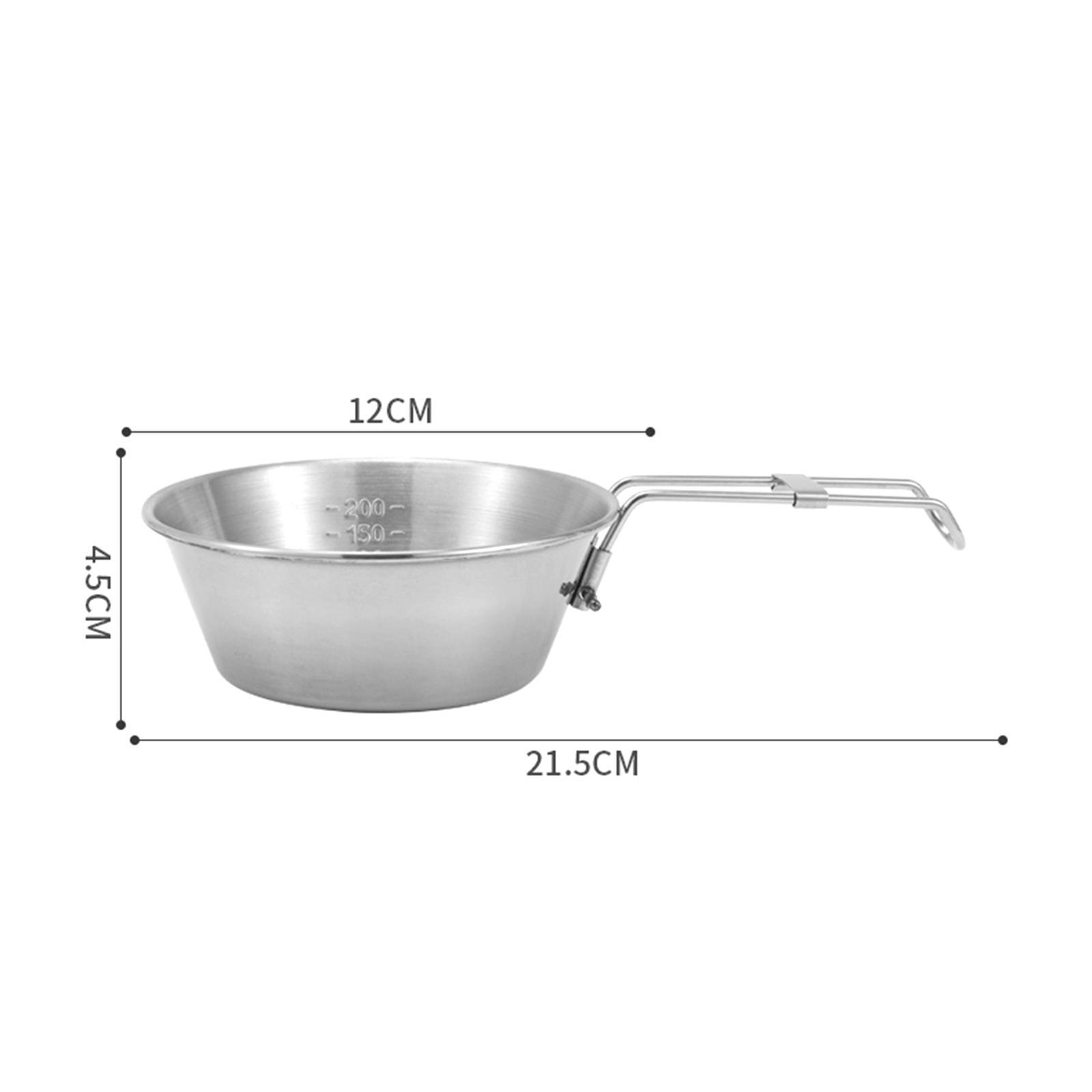 Camping Bowl Utensil with Foldable Handle Outdoor Lightweight Stainless Steel Bowl Tableware for Barbecue Hiking Backpacking Travel Picnic