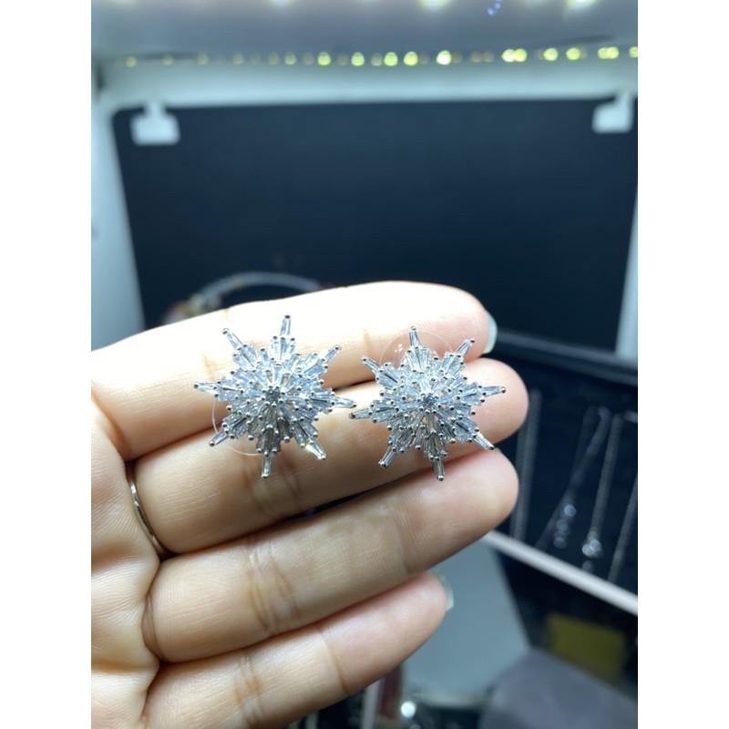 Bông tai đính phale hoa tuyết, bạc âu 925