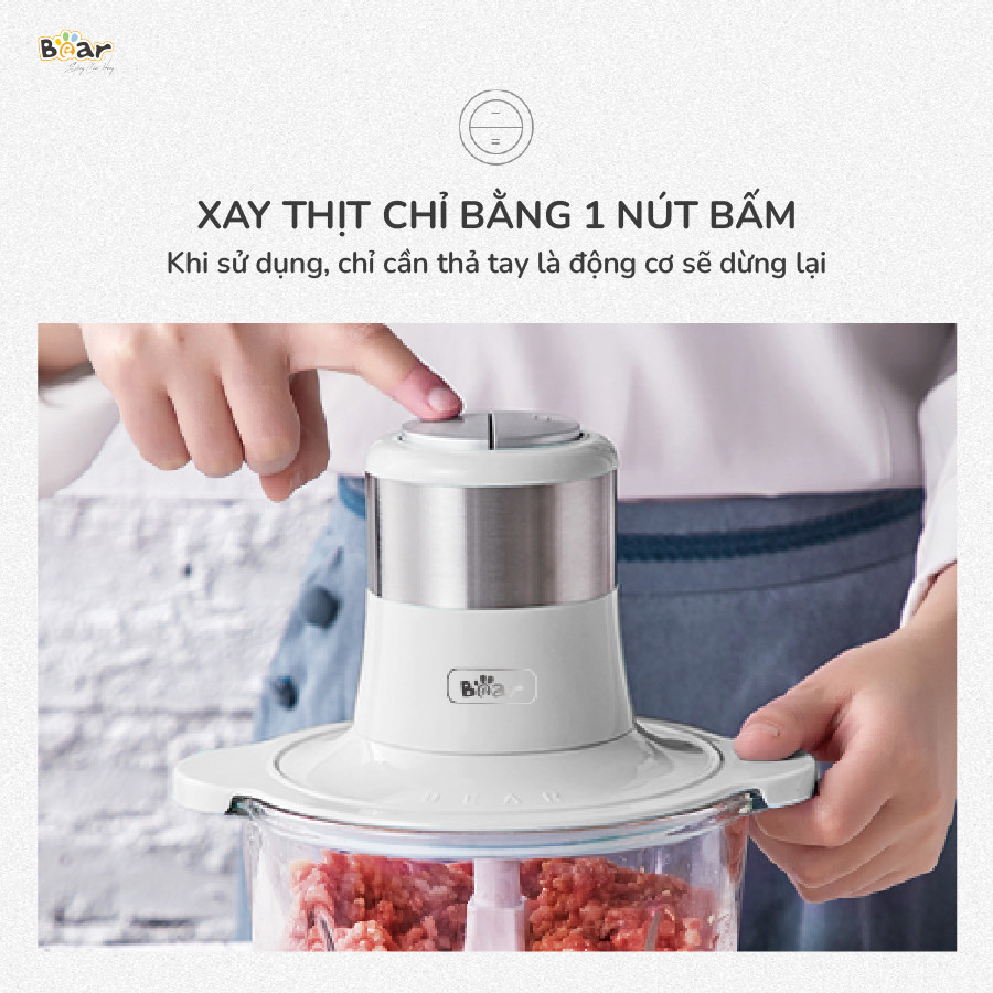 Máy Xay Thực Phẩm, Máy Xay Thịt BEAR SB-MA02L Xay Cực Êm Dung Tích 2 Lít Công Suất 300 W - Hàng Chính Hãng