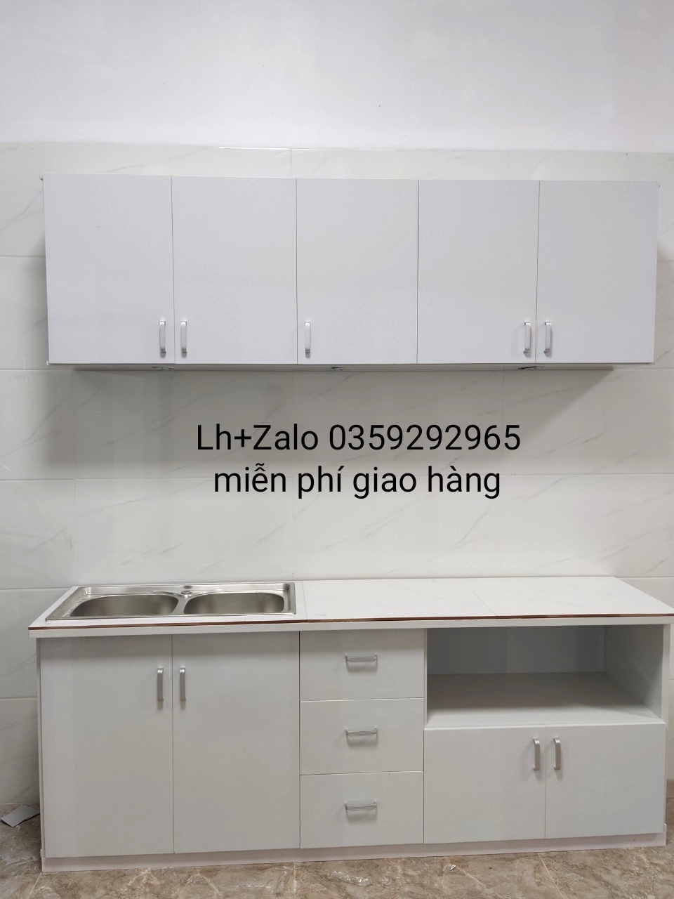 Bộ tủ bếp mini nhựa đài Loan mặt gạch 2 chậu rửa