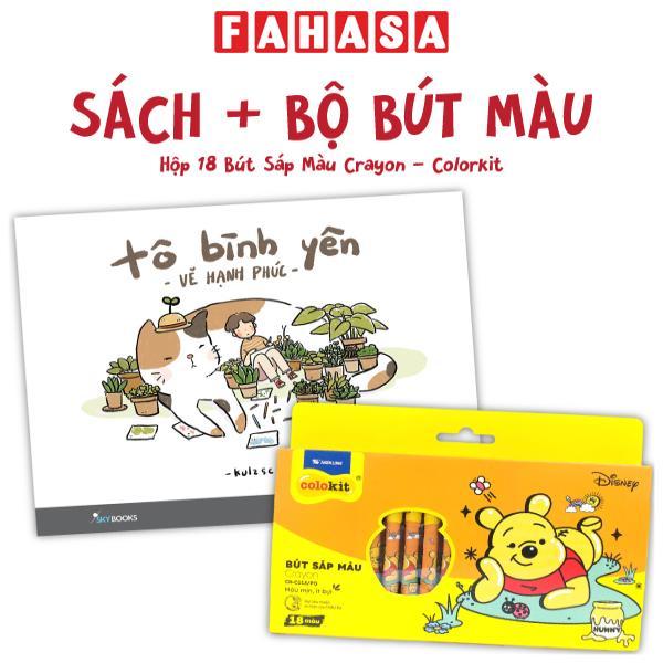 Combo Sách Tô Bình Yên Vẽ Hạnh Phúc  Hộp 18 Bút Sáp Màu Crayon - Colorkit CR-C013PO - Hình Gấu Pooh