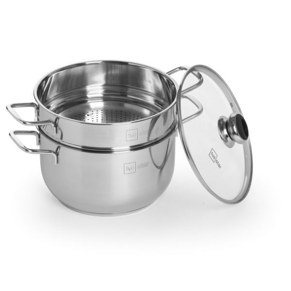 Bộ nồi xửng hấp inox 430 FiveStar Standard 3 đáy bếp từ nắp kính tặng 2 muỗng canh ( 26cm/28cm/30cm/32cm)