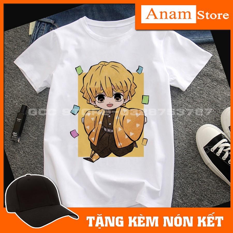 Áo thun trẻ em kimetsu no yaiba trắng, Tặng kèm nón kết, có size người lớn, Anam store