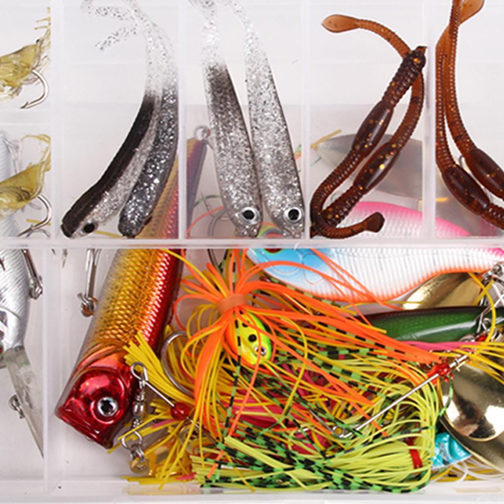 22pcs Fishing Lures Kit Soft Hard Baits Bass Popper Shrimp Minnow VIB Bait with Box for Freshwater Saltwater