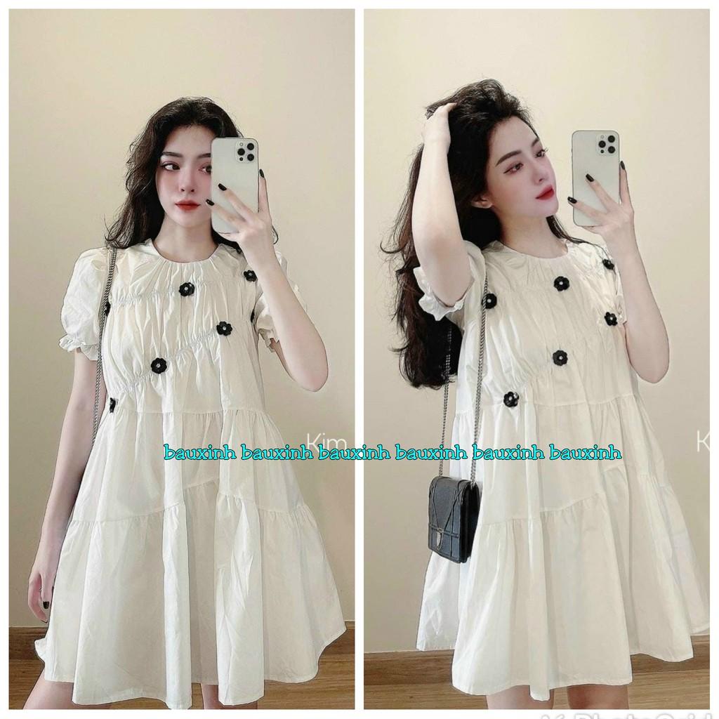 Váy bầu,Đầm bầu công sở dáng suông thời trang màu trắng sau sinh(45-65kg)