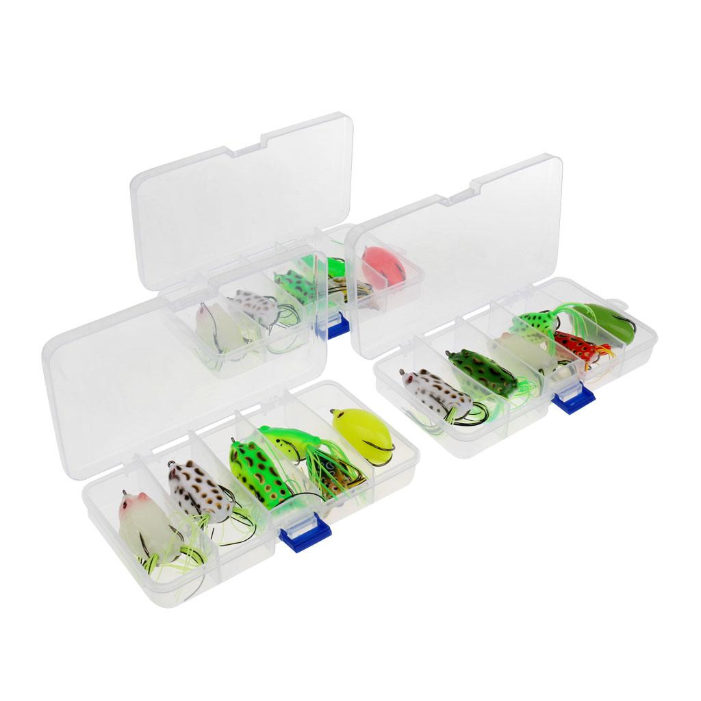 6 Pieces Hollow Frog Fishing Lures Soft Topwater Baits with Tackle Box for Bass Snakehead Saltwater Freshwater Fishing