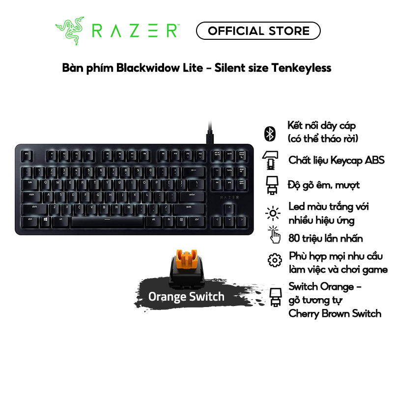 Bàn Phím Razer BlackWidow Lite–Silent Mechanical-US Layout-Orange Switch - Hàng Chính Hãng