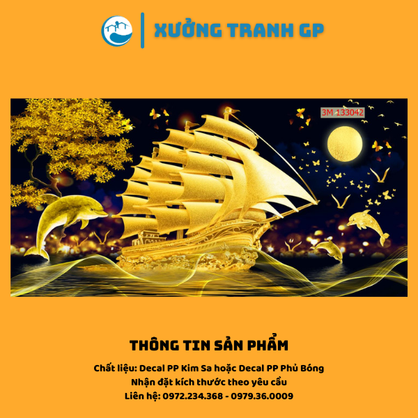 Tranh Dán Tường 3D Gia Phạm Phòng Khách Thuận Buồm Xuôi Gió Có Sẵn Keo - Nhận Đặt Kích Thước Theo Yêu Cầu