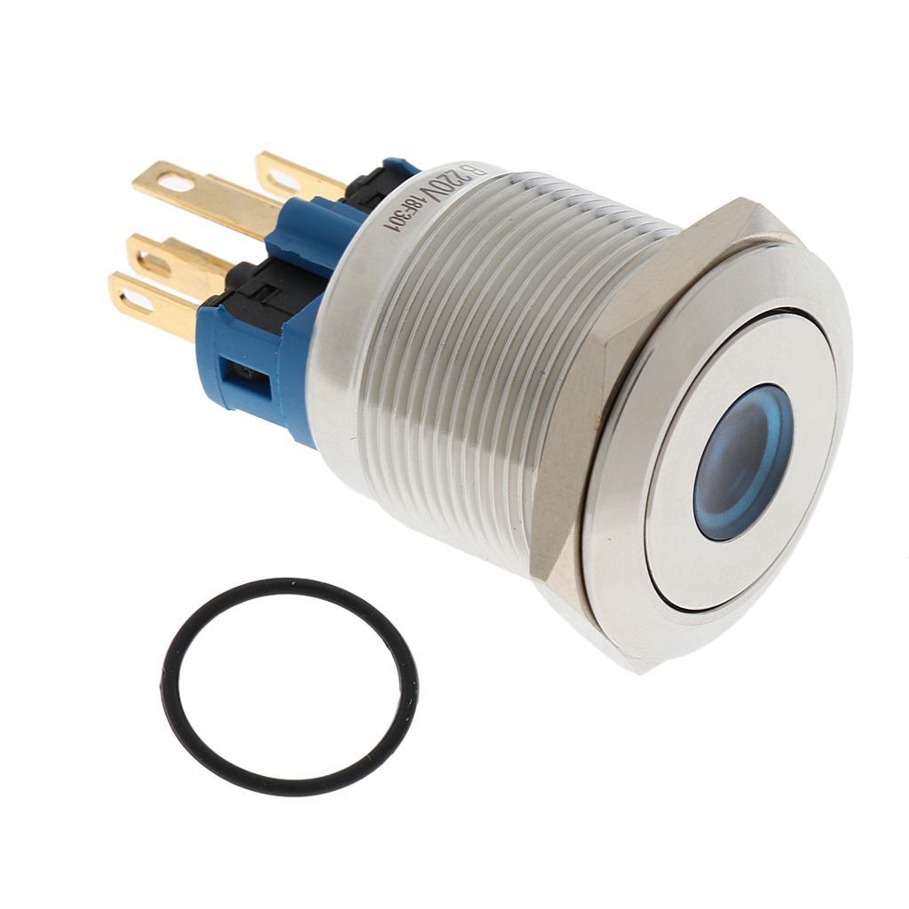 NEW 22mm Reset Self-locking Switch Stainless Steel Push Button Switch 220V