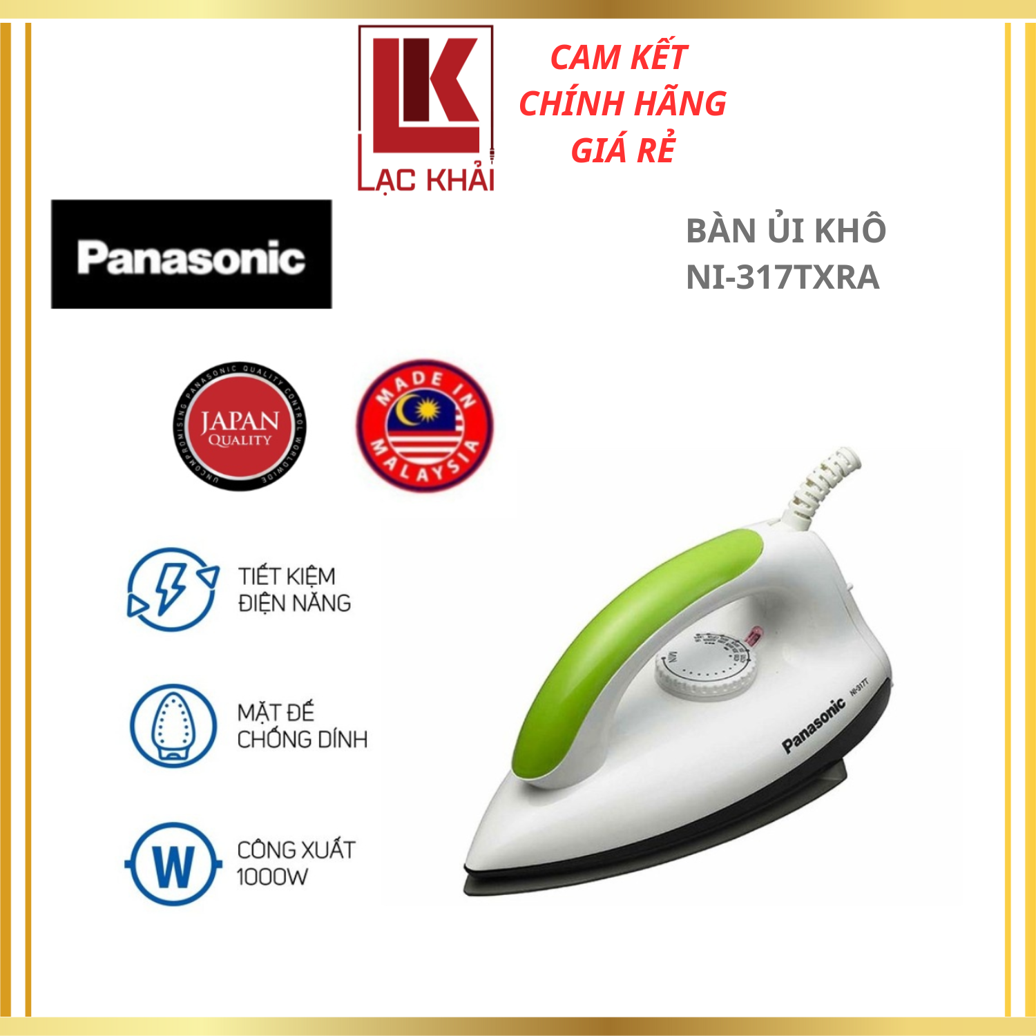 Bàn Ủi Khô Panasonic NI-317TXRA – 1000W – Hàng chính hãng - Bảo hành 12 tháng chính hãng