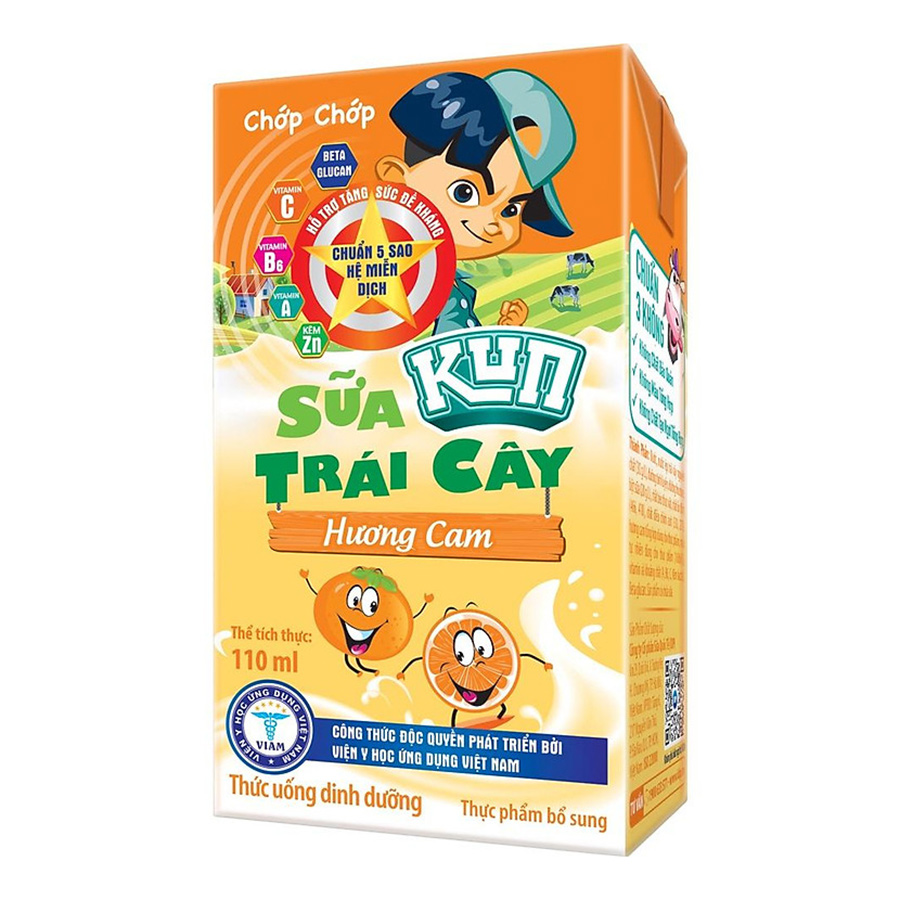 Thùng 48 hộp Sữa trái cây hương cam KUN 110ml/hộp