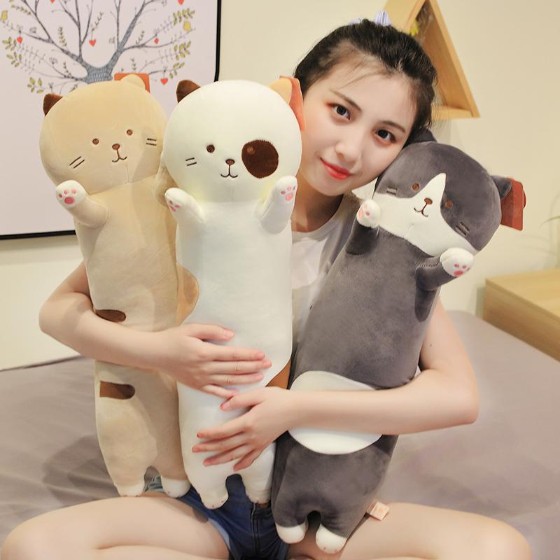 Mới Kawaii Mạ Cát Nhồi Bông Gối Đệm Mềm Mèo Sang Trọng Búp Bê Sofa Động Vật Dài Gối Trẻ Em Đồ Chơi Quà Tặng Giáng Sinh Cho bé Gái
