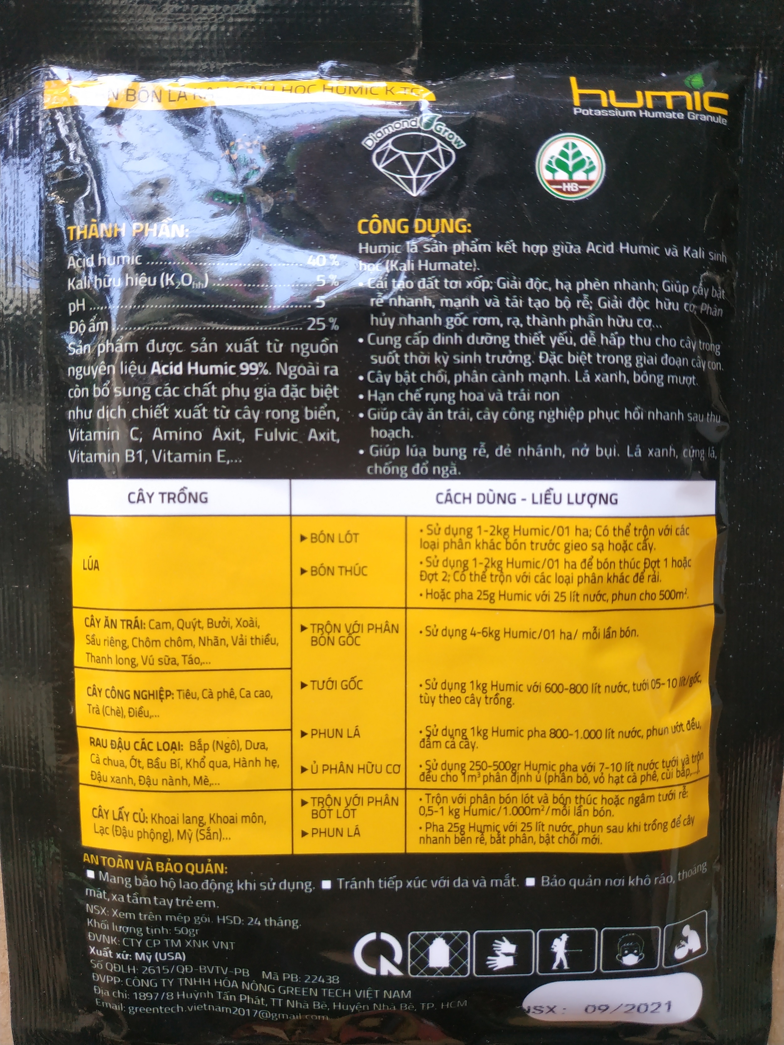 PHÂN BÓN SINH HỌC HUMIC - GÓI 50 GRAM