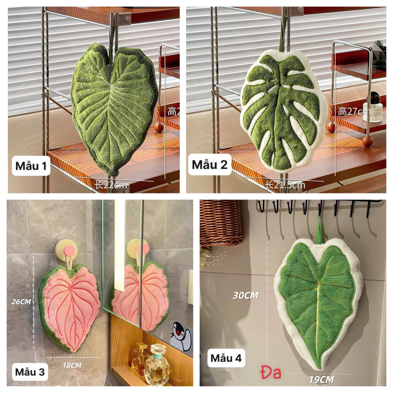 Khăn Lau Tay Nhà Tắm &amp; Khăn Decor Nhà Bếp Siêu Thấm Hút – Khăn Lông San Hô Mềm Mại, Hoa Văn Lá Dễ Thương, Nhanh Khô- HÀNG CHÍNH HÃNG MINIIN