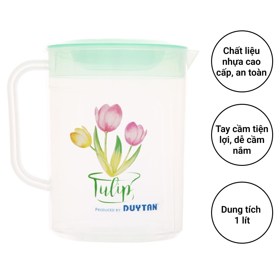 Ca Tulip nhựa Duy Tân 1 lít (14 x 10.5 x 14.2 cm) - 02959 - Giao màu ngẫu nhiên - Hàng chính hãng