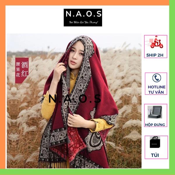 Khăn áo choàng boho thổ cẩm nữ mùa thu đông áo choàng len dạ dày poncho khoác ngoài 165x135cm