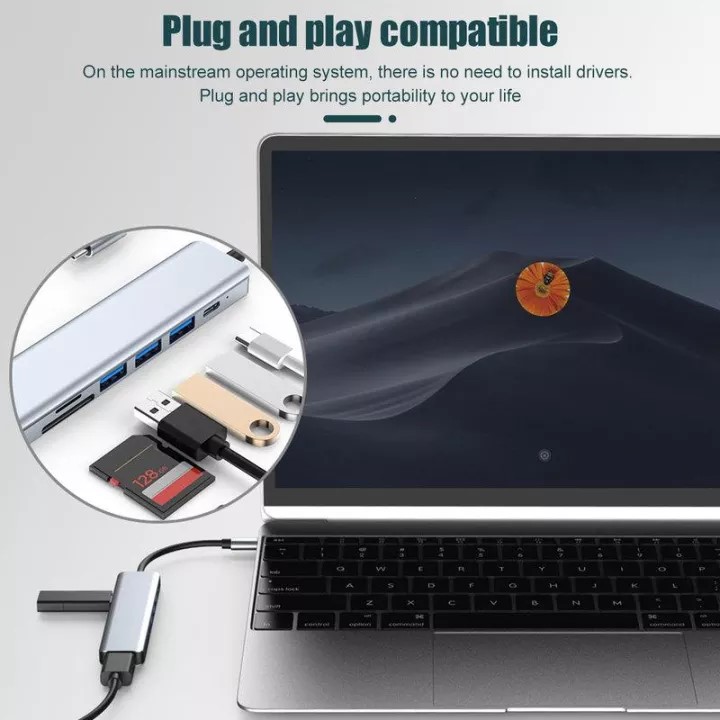 Nikko Bộ Hub đơn chuyển đổi USB-C Type C 7 cổng dùng được cho MacBook iMac Dell và các loại laptop - Hàng Chính Hãng