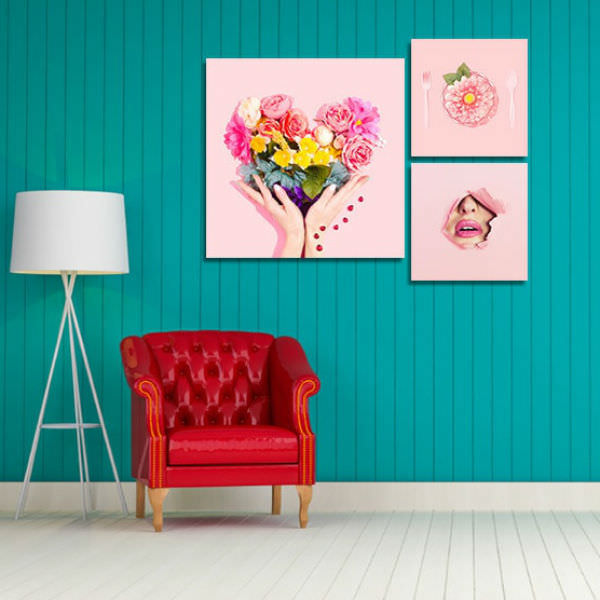 Bộ 3 Tranh Canvas Viền Composite Treo Tường Về Hoa Và Phụ Nữ W575