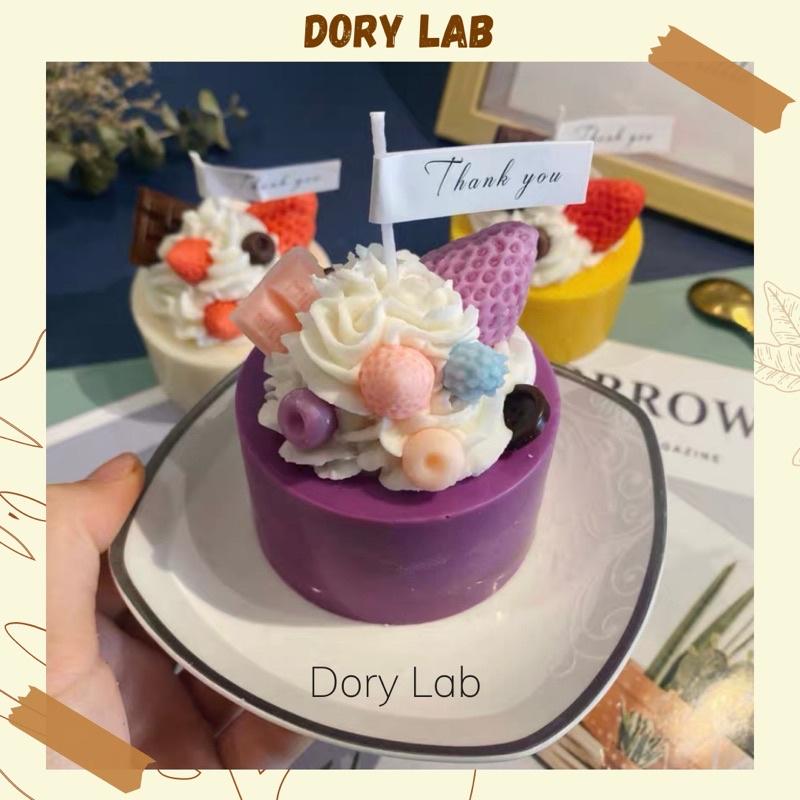 Nến Thơm Bánh Kem Phủ Kem Mix Topping Không Khói, Quà Tặng Sinh Nhật - Dory Lab