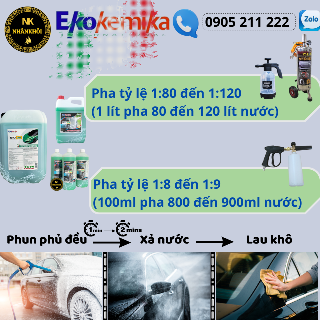 Bio 35 - 1 lít - Dung dịch rửa xe không chạm - Nước rửa xe bọt tuyết - Ekokemika