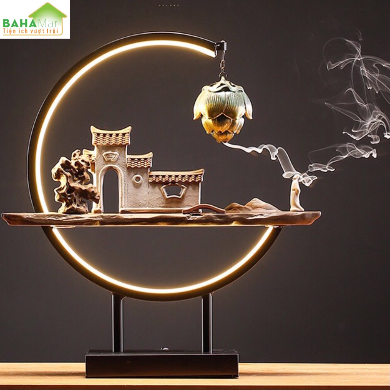 ĐÈN LED ĐỐT HƯƠNG TRẦM TREO NGƯỢC TẠO DÒNG CHẢY THÁC KHÓI HUYỀN ẢO "BAHAMAR" đốt nụ trầm tạo không khí trong lành, tâm trạng tĩnh tại, làm giảm bớt lo lắng, v. v...