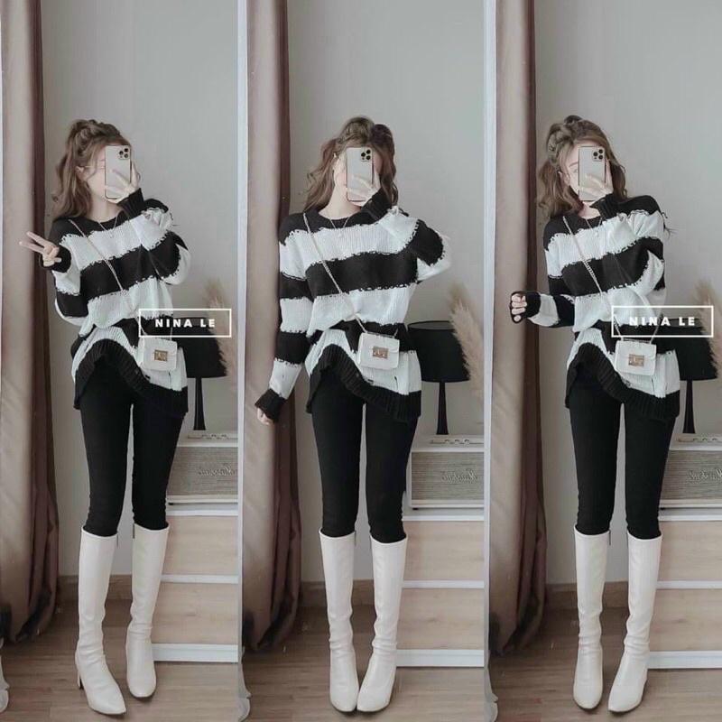 Áo len nữ mỏng oversize kiểu rách cá tính hàng len QC