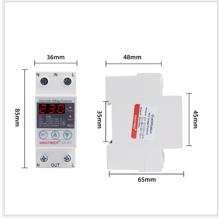 Aptomat CB bảo vệ mất dây trung tính - quá áp - thấp áp 63A có thể điều chỉnh điện áp bảo vệ SVP921 63A