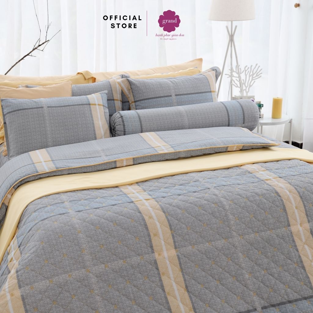 Chăn mền hè thu cotton 100% thiên nhiên GRAND, chần bông Hàn Quốc, 2 màu- họa tiết kẻ phối màu trang nhã, hiện đại.