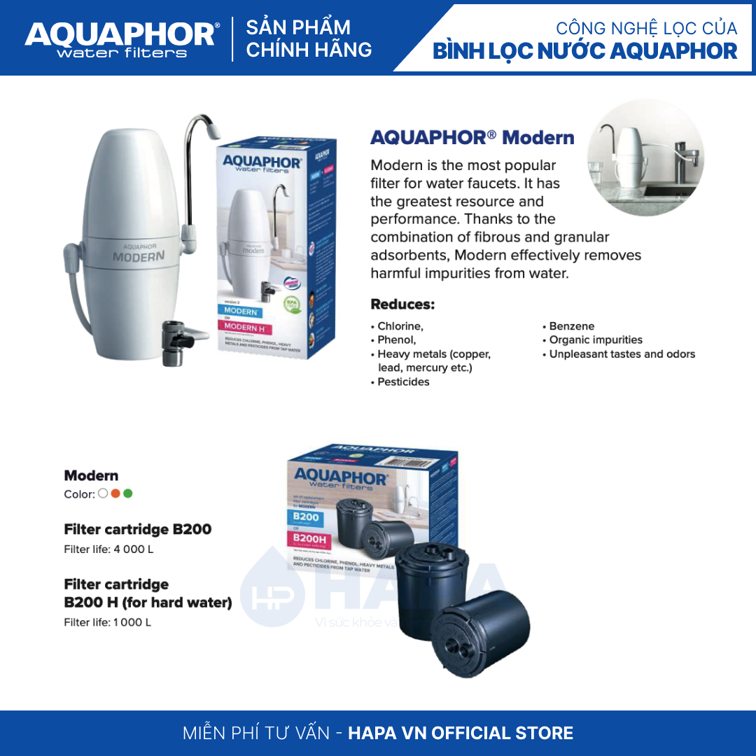 Máy Lọc Nước Uống Trực Tiếp AQUAPHOR MODERN - Công nghệ NANO Aqualen độc quyền - Hàng Chính Hãng, Nhập Khẩu Châu Âu