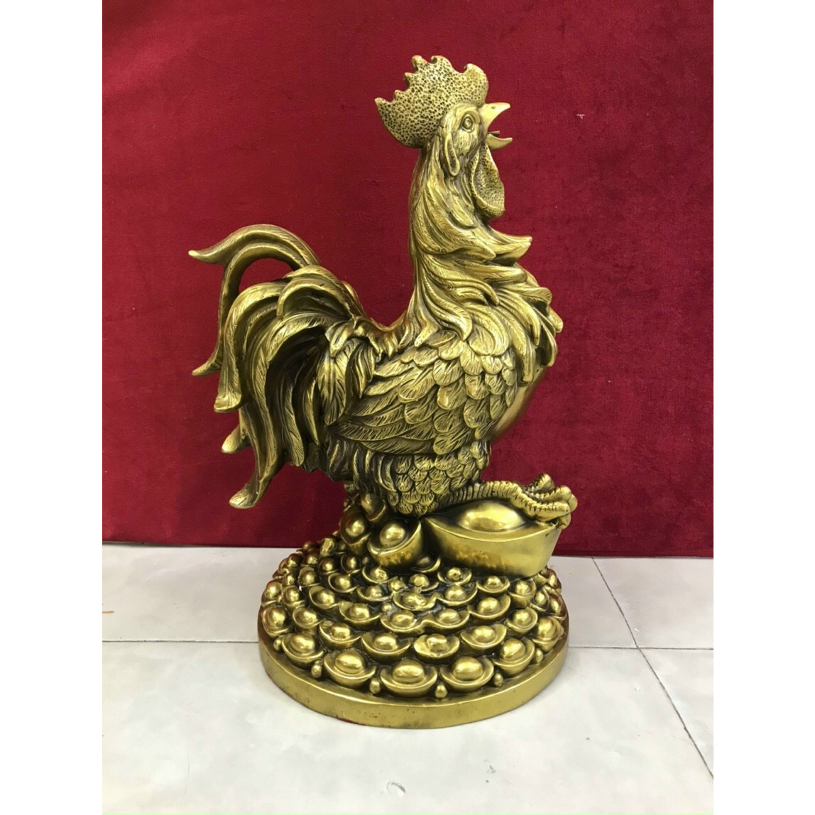 Decor trang trí để bàn - Gà ngự mâm tiền (kt 40x26cm)