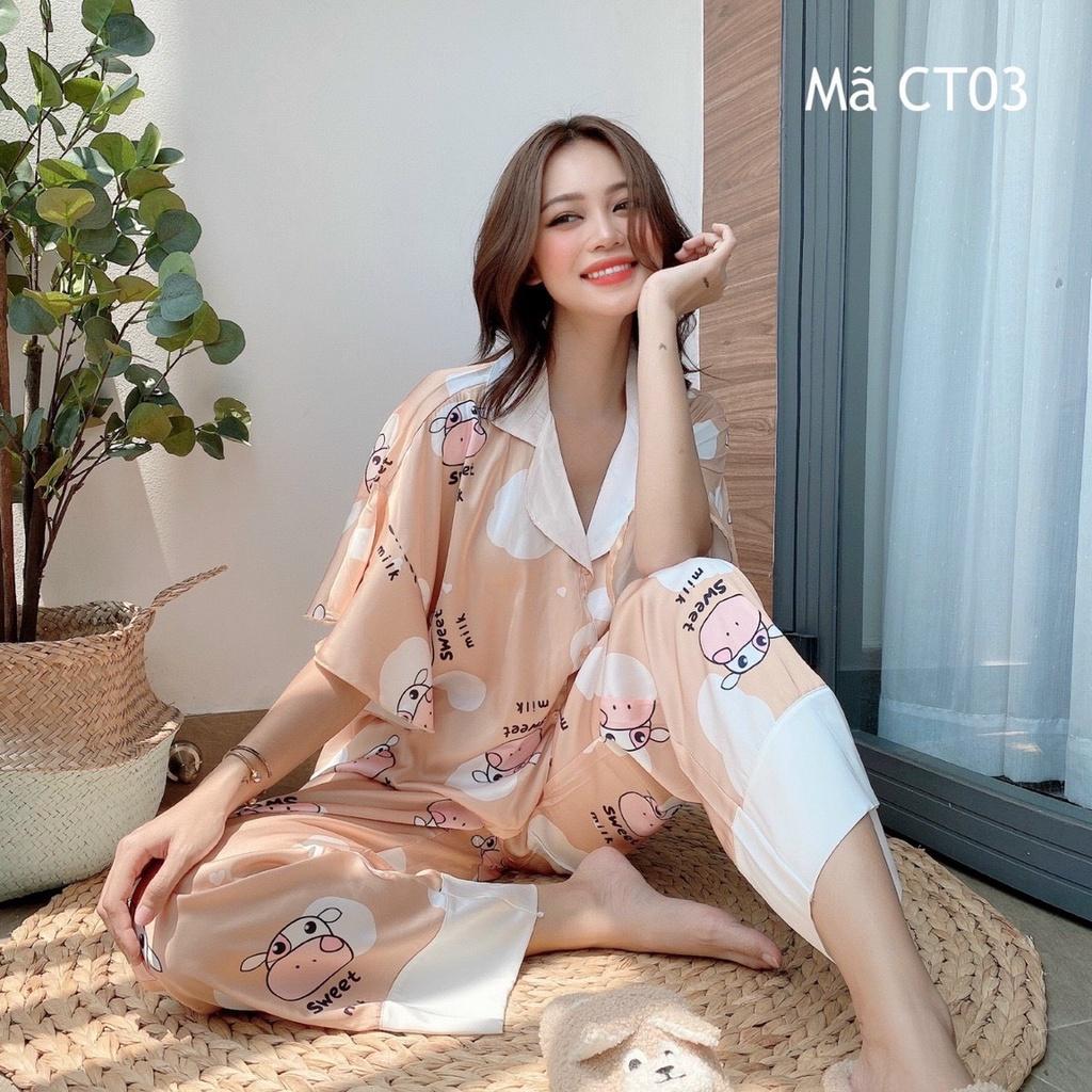 Bộ Lụa Dài Cánh Tiên Họa Tiết Mặc Nhà