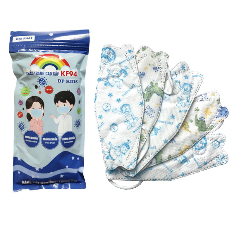 Khẩu Trang Trẻ Em - Túi 10 Chiếc - Khẩu Trang KF94, 4 Lớp Kháng Khuẩn, Khung Vòm 3D Cho Bé Với Hoạ Tiết Dễ Thương