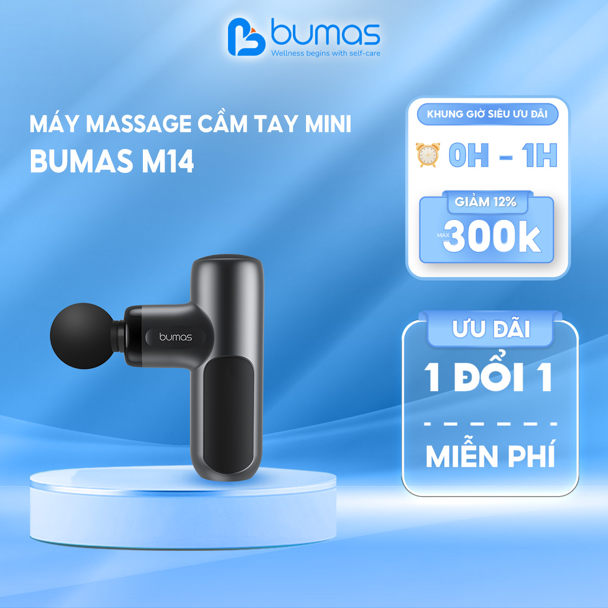 Máy massage cầm tay BUMAS M14, mát xa toàn thân giúp thư giãn, giảm nhức mỏi cơ