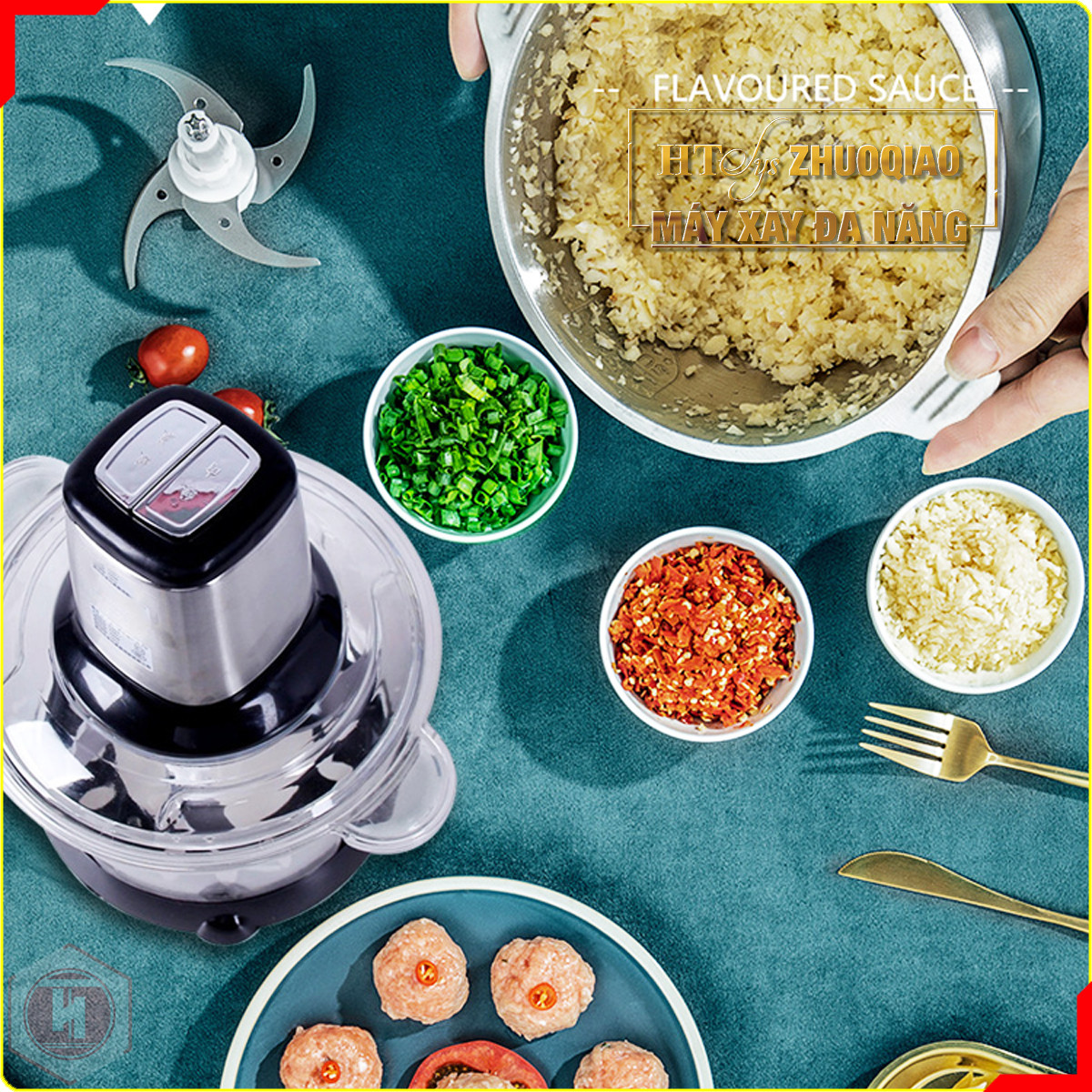 Máy xay đa năng HT SYS - ZHU0QIAO -300W - Máy Xay Hành, Tỏi, Rau Củ ,Thịt Dung Tích 2L - 4 Lưỡi dao - Cối inox 304 - Hàng Nhập Khẩu