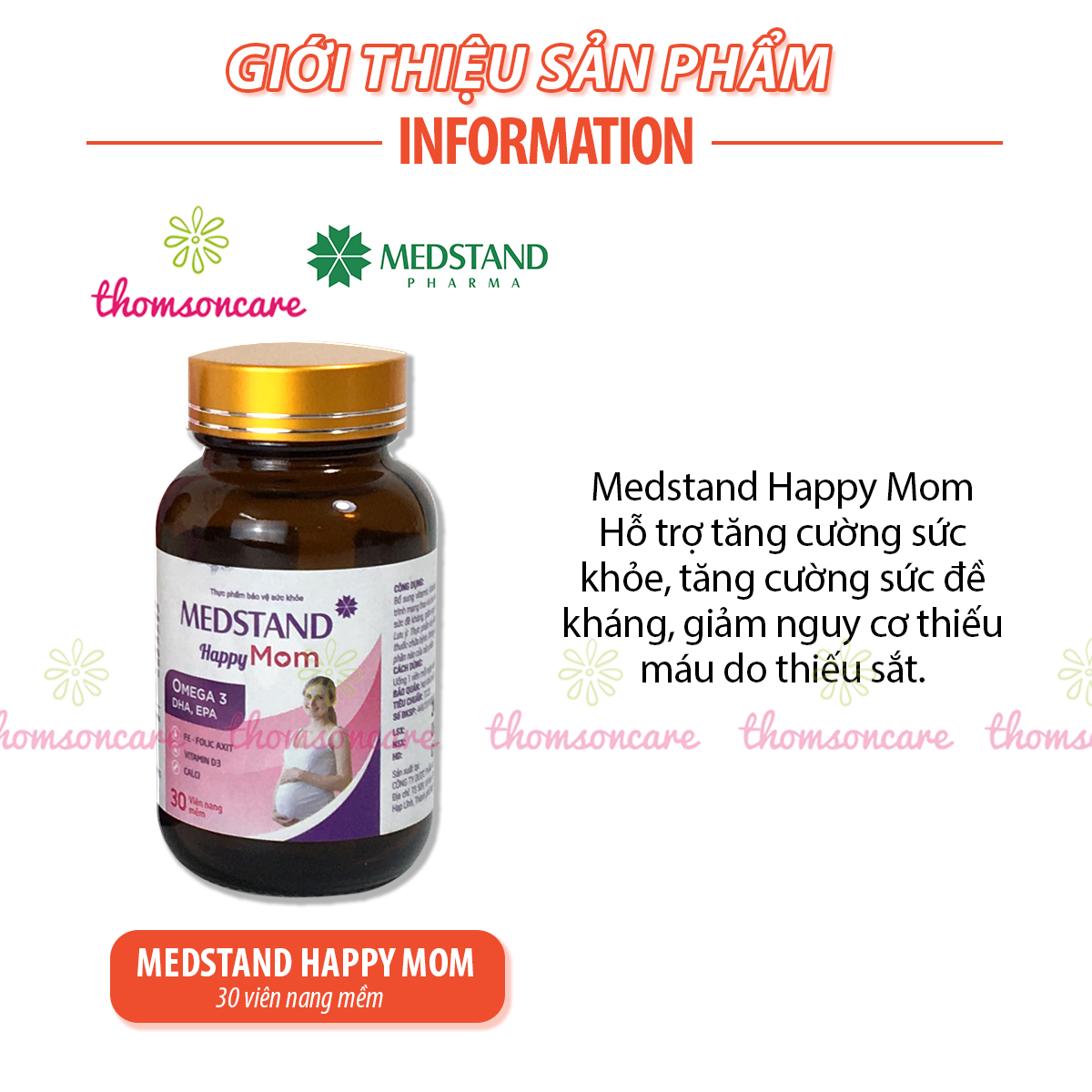 Vitamin bầu Medstand Happy mom - Chứa Omega DHA, sắt, canxi - Bổ sung khoáng chất cho mẹ mang thai và sau sinh, cho con bú