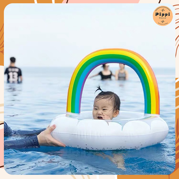 Phao bơi Cầu Vồng Mây Trắng xỏ chân size to 70 cm cho bé 0-5 tuổi