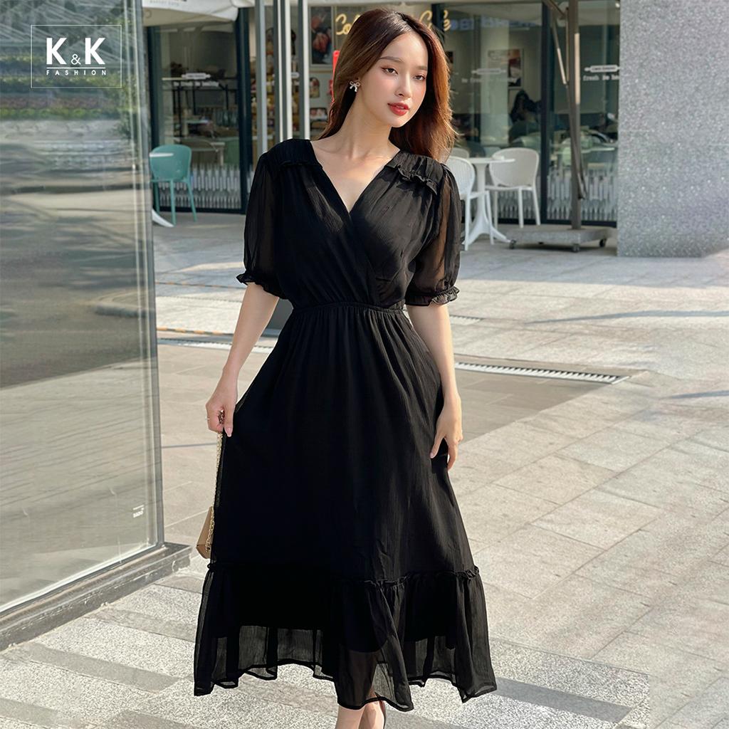 Đầm midi đen dáng đuôi cá K&amp;K Fashion KK150-29 Chất Liệu Voan Tăm