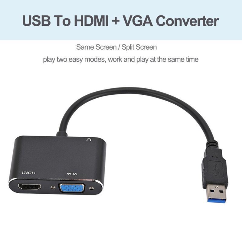 Cáp Chuyển Đổi USB 3.0 Sang HDMI VGA 2 Trong 1 Sang VGA HDMI HD 1080P Cho Mac OS Windows 7/8/10