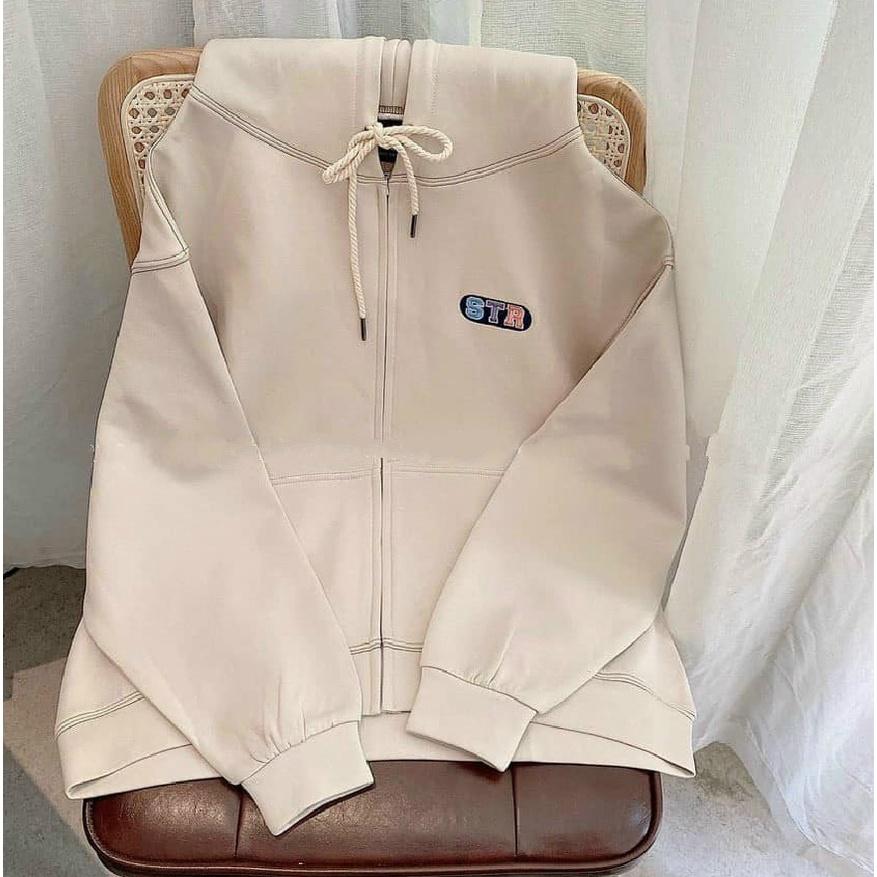 Áo khoác nữ Hoodie khoá kéo thêu STR - Style Hàn Quốc ulzzang - Form rộng oversize