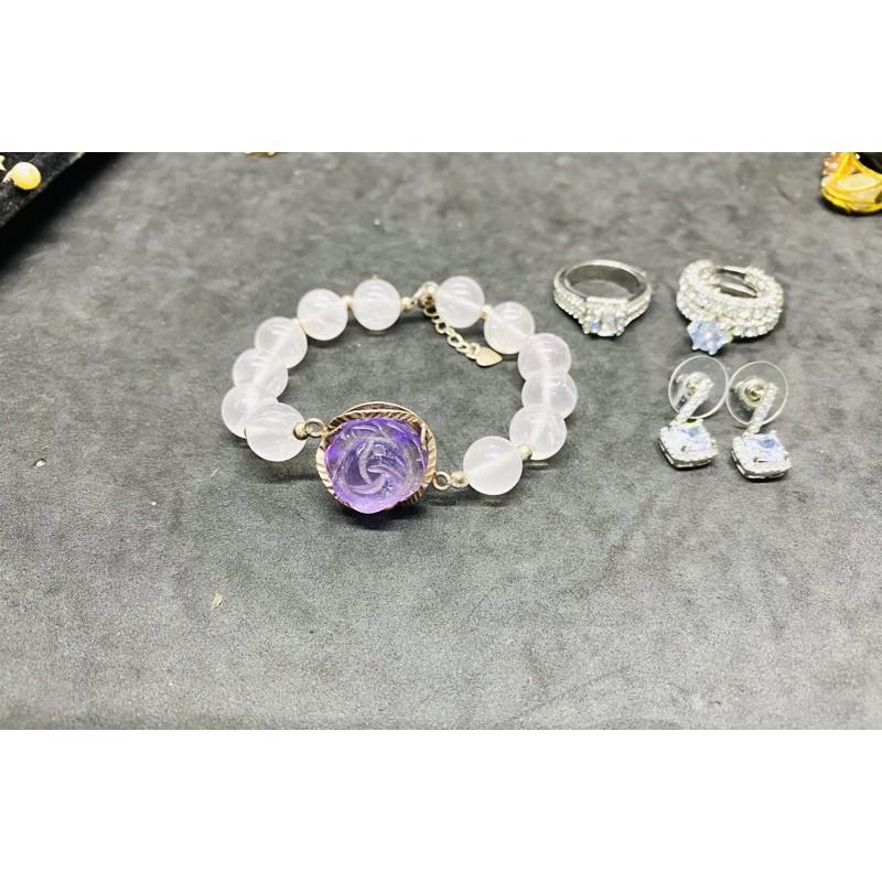 Vòng tay hồng phối tím, chất bạc 925