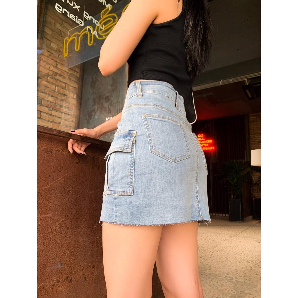 Váy Box pocket Denim A skirt mã 1061