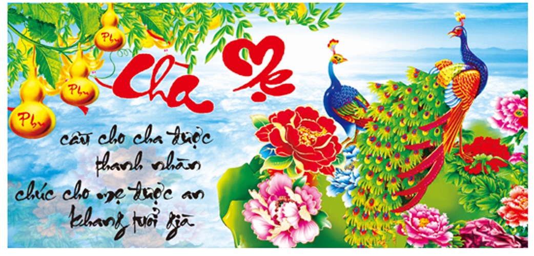 Tranh đính đá cha mẹ chim công VS057 106 x 55 cm chưa đính
