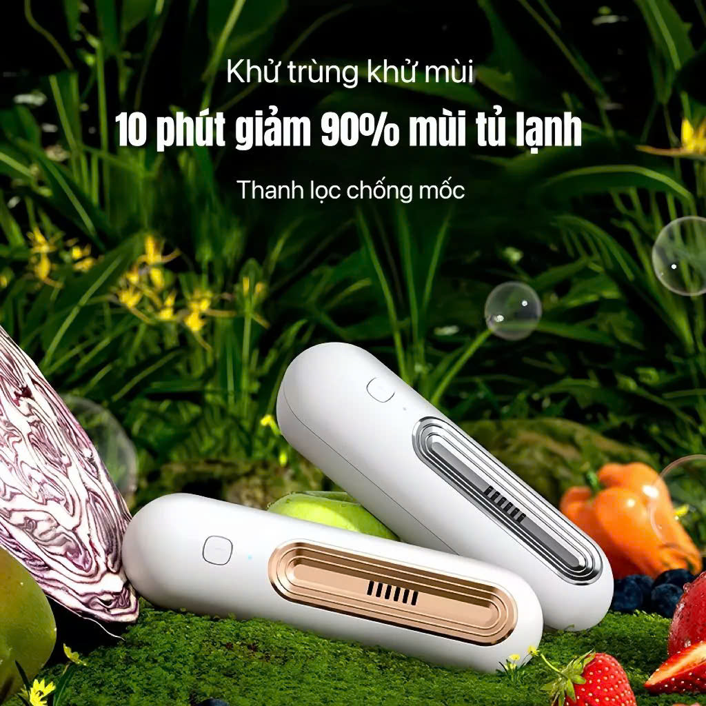MáyKhử Mùi TủLạnh Mini Tích Hợp Oozone – Lọc Khônng Khíi &amp; Diệt Khuẩn Hiệu Quả đèn trợ sáng