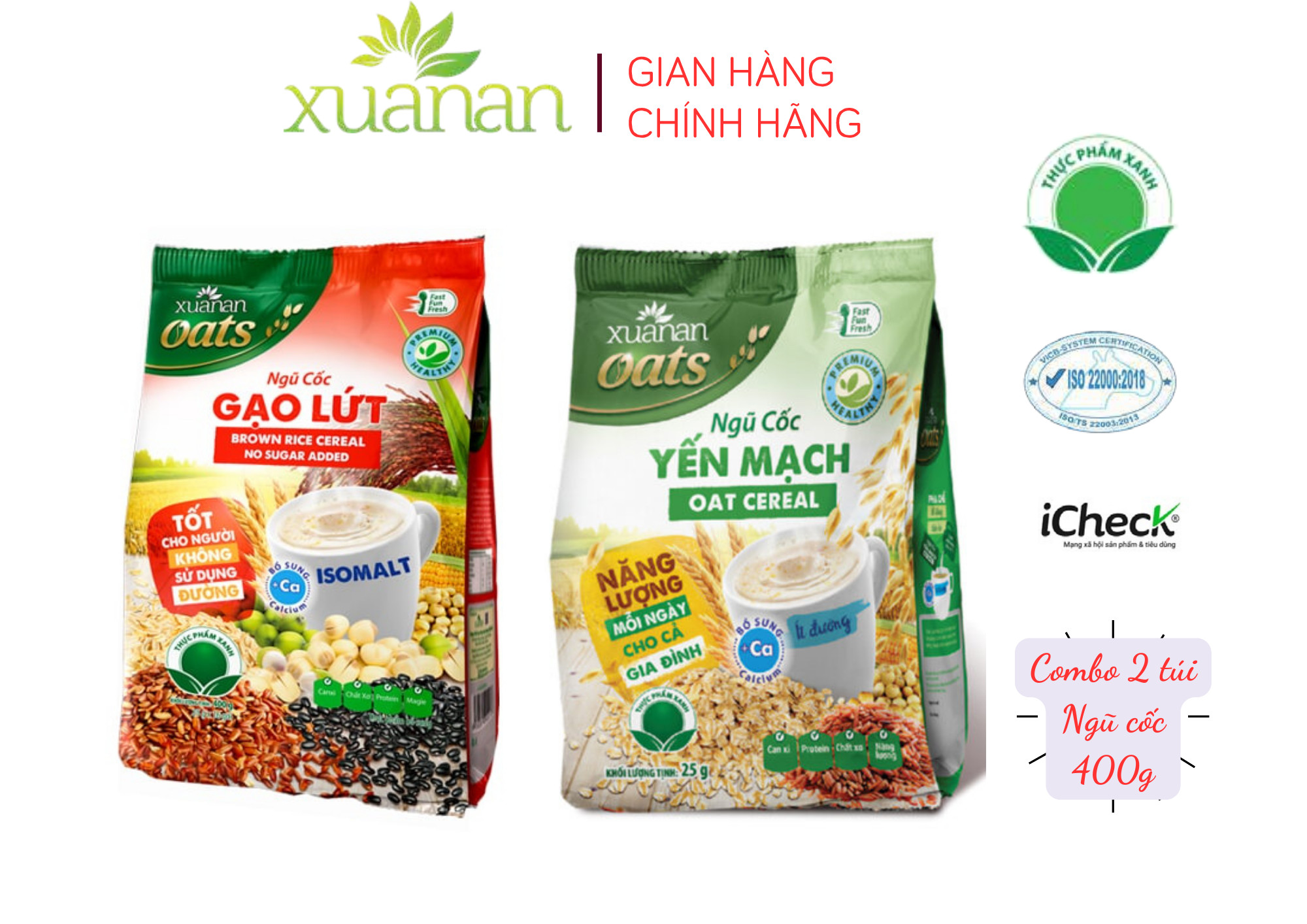 Combo Ngũ Cốc Gạo Lứt No Sugar  400G + Ngũ Cốc Yến Mạch ít đường 400G