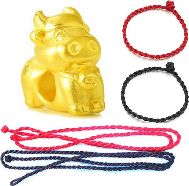 Bộ Vòng Tay Tuổi Sửu Bạc Mạ Vàng Tặng Kèm 2 Dây Đeo Cổ